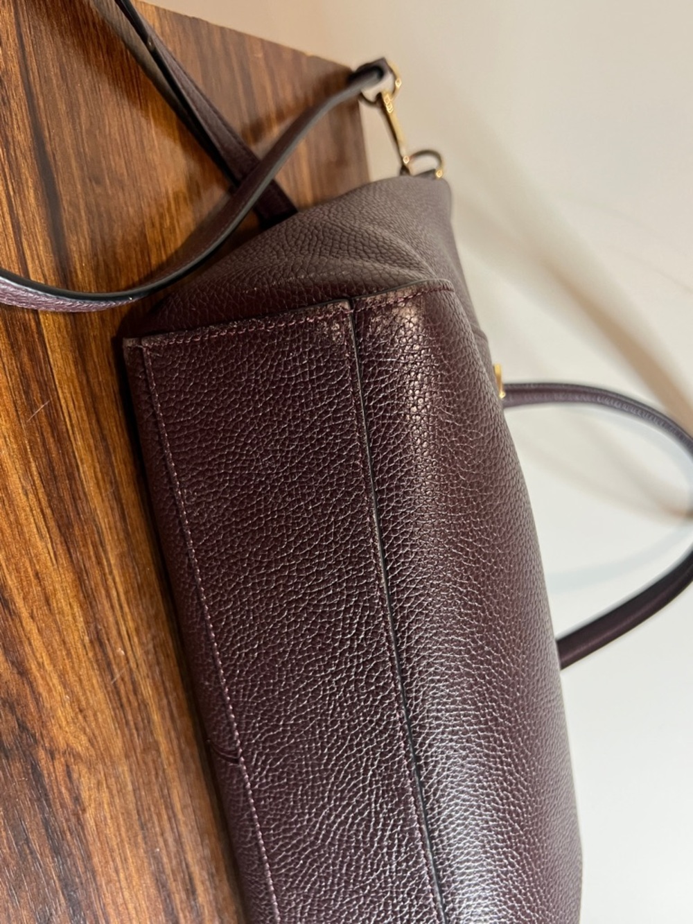 Coach Pebbled Leather Satchel in Deep Plum/Burgundy with Gold Hardware - Picture 13 of 16